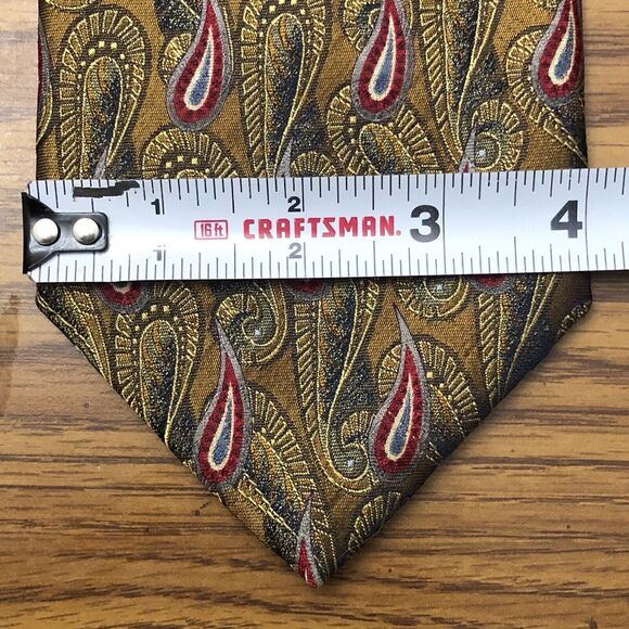 Robert Talbott Thick Woven Gold Gray Ruby Red Maxi Paisley Silk Tie Hand Sewn US - Picture 8 of 8